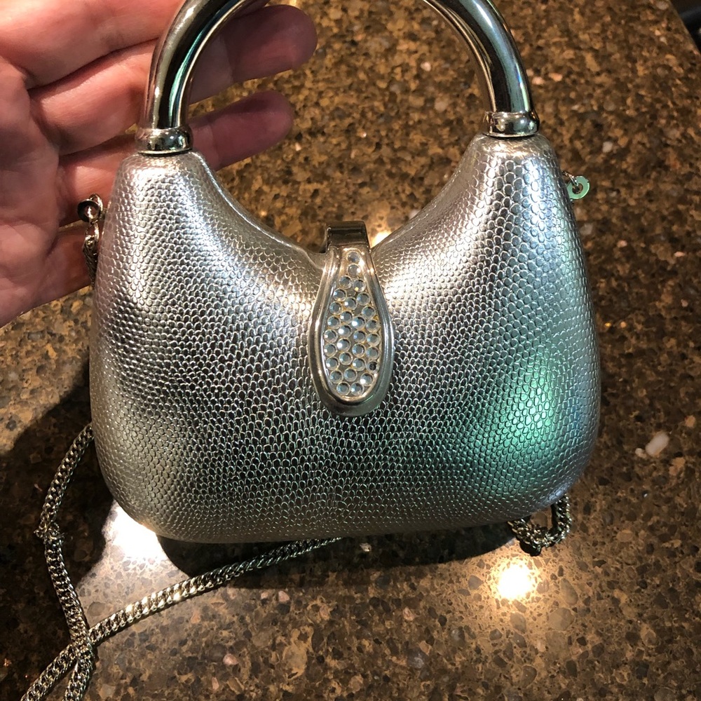 Silver w/rhinestone hard body shoulder bag